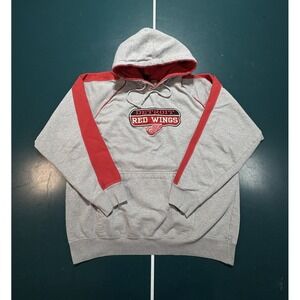 Vintage Detroit Red Wings Hoodie Sweatshirt Men's Large Gray Embroidered Hockey‎